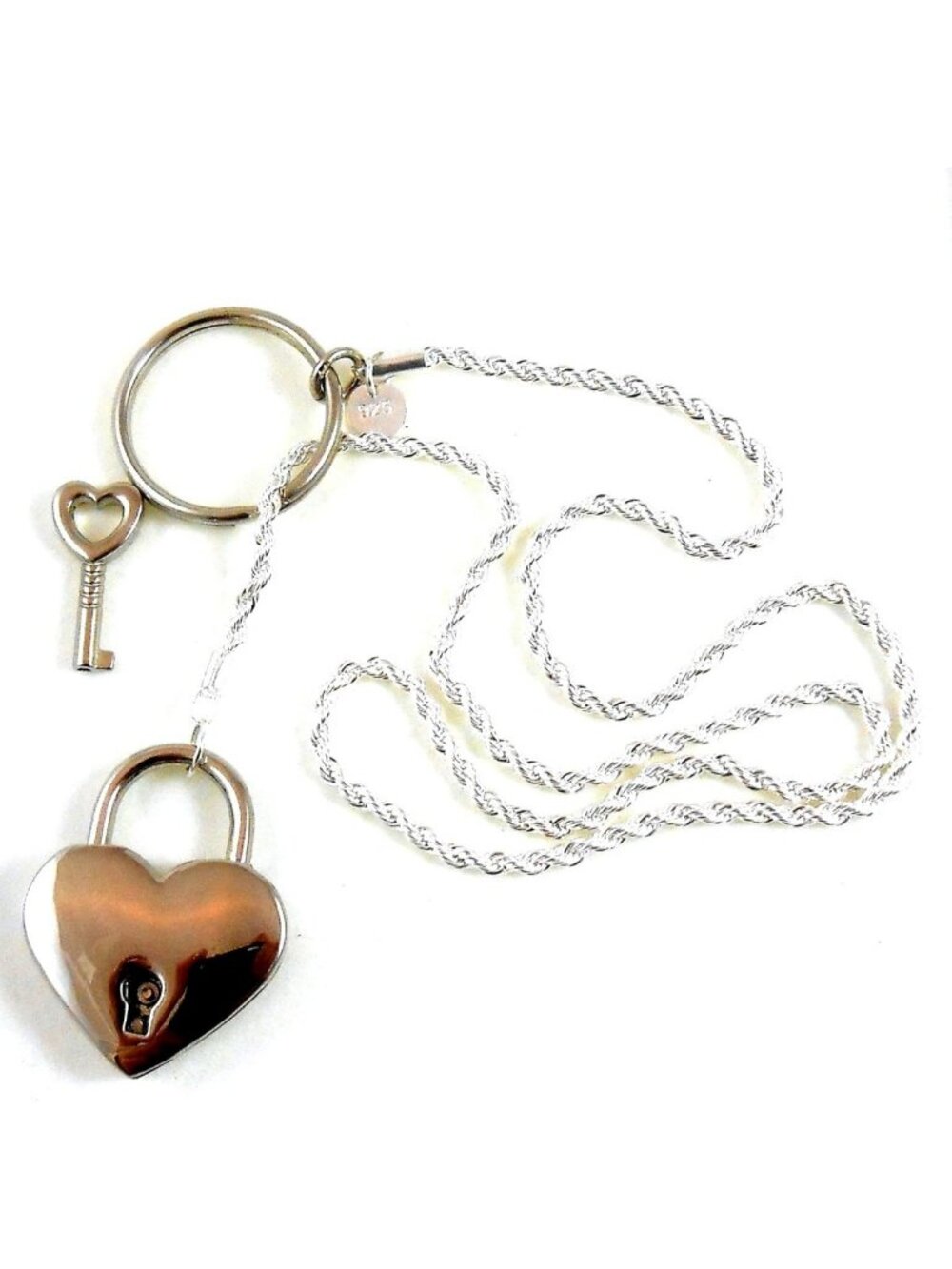 Silver Heart Padlock Key Chain Necklace | Stylish Day Collar Jewelry Accessory
